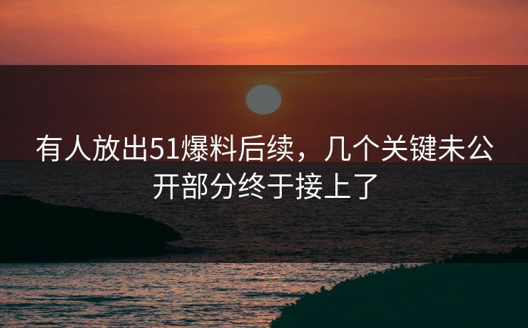 有人放出51爆料后续，几个关键未公开部分终于接上了